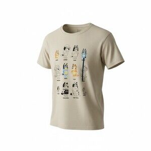 Bluey Kids (2 size L and 1 size S) Graphic T Beige Cast Characters Short Sleeve